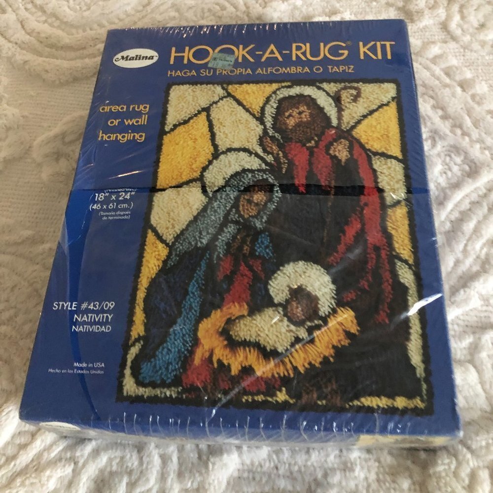 VINTAGE MALINA HOOK A RUG KIT NATIVITY 18" X 24" AREA RUG OR WALL HANGING NEW